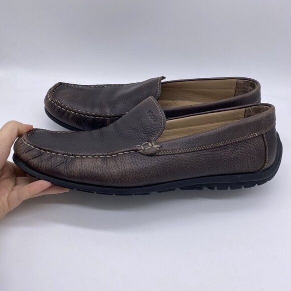 Ecco Shoes Men's EU 47 Slip On Driving Moccasin Loafer Brown Pebbled Leather - Picture 10 of 14